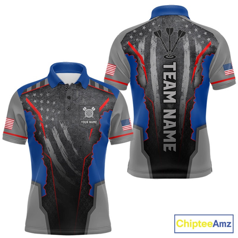 Custom Grunge American Flag Darts Polo & 1/4-Zip For Men, Patriotic Dart Jerseys For Team NYN3342