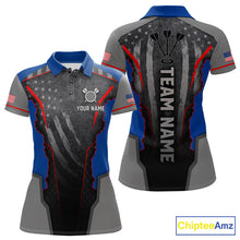 Load image into Gallery viewer, Grunge American flag darts polo shirt for women patriotic dart team jersey