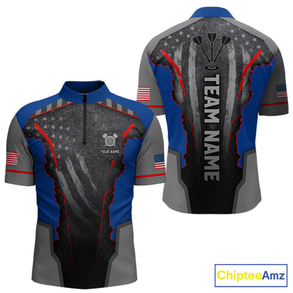 Custom Grunge American Flag Darts Polo & 1/4-Zip For Men, Patriotic Dart Jerseys For Team NYN3342