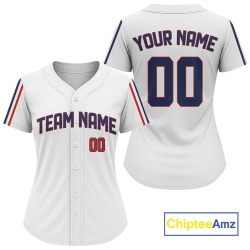 White Monochrome Double-Pinstripe Jersey For Women Custom Name & Number | Clean Classic NYN0818