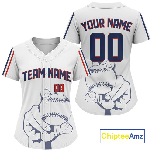 Pitch Ball Style Baseball Jersey White Monochrome Women’s Shirt | Custom Name & Number NYN0819