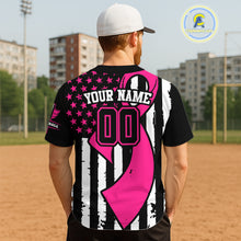 Load image into Gallery viewer, Personalized Pink Ribbon Patriotic Baseball Jersey For Men USA Flag Youth Baseball Shirt NYN0834