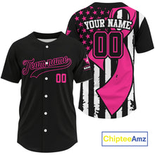 Load image into Gallery viewer, Personalized Pink Ribbon Patriotic Baseball Jersey For Men USA Flag Youth Baseball Shirt NYN0834