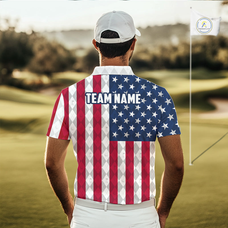 USA Flag Golf Polo Shirt For Men Personalized Navy Argyle Golf Jersey Golf Team Apparel NYN5017