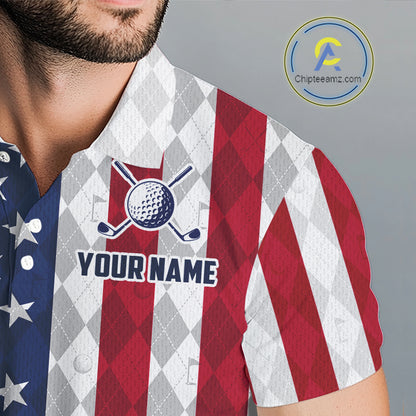 USA Flag Golf Polo Shirt For Men Personalized Navy Argyle Golf Jersey Golf Team Apparel NYN5017