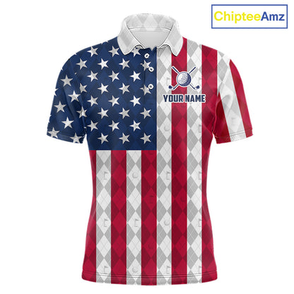 USA Flag Golf Polo Shirt For Men Personalized Navy Argyle Golf Jersey Golf Team Apparel NYN5017