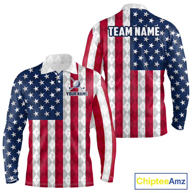 USA Flag Golf Polo Shirt For Men Personalized Navy Argyle Golf Jersey Golf Team Apparel NYN5017