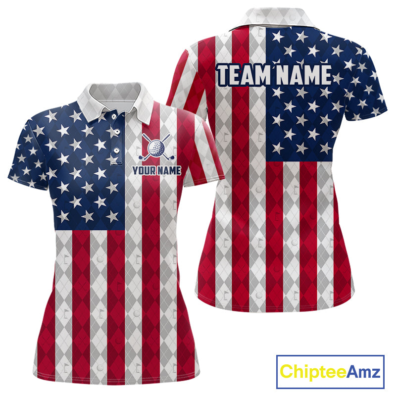 USA Flag Golf Polo Shirt For Women Personalized Navy Argyle Golf Jersey Golf Team Apparel NYN5017