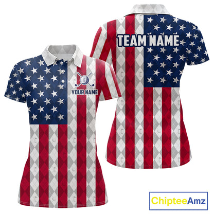 USA Flag Golf Polo Shirt For Women Personalized Navy Argyle Golf Jersey Golf Team Apparel NYN5017