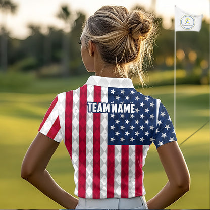 USA Flag Golf Polo Shirt For Women Personalized Navy Argyle Golf Jersey Golf Team Apparel NYN5017