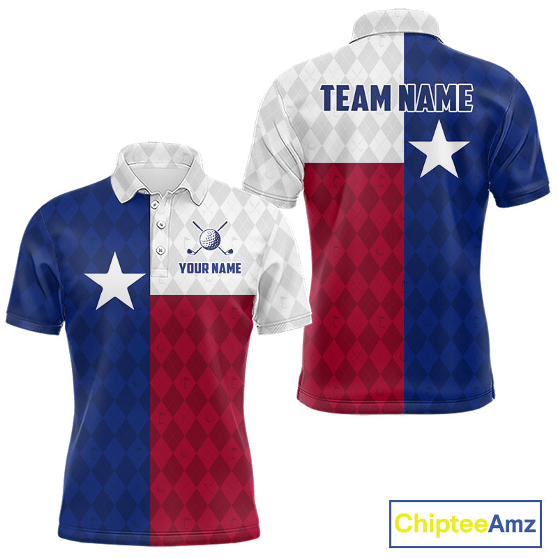 Texas Flag Golf Polo Shirt For Men Personalized Navy Argyle Golf Jersey Golf Team Apparel NYN5018