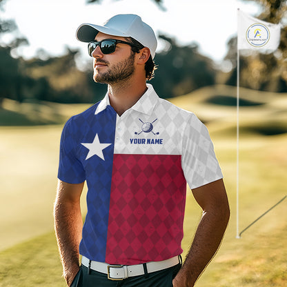 Texas Flag Golf Polo Shirt For Men Personalized Navy Argyle Golf Jersey Golf Team Apparel NYN5018