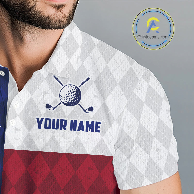 Texas Flag Golf Polo Shirt For Men Personalized Navy Argyle Golf Jersey Golf Team Apparel NYN5018