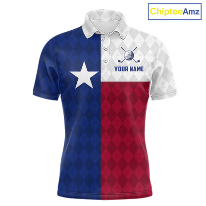 Texas Flag Golf Polo Shirt For Men Personalized Navy Argyle Golf Jersey Golf Team Apparel NYN5018