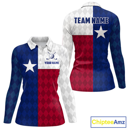 Texas Flag Golf Polo Shirt For Women Personalized Navy Argyle Golf Jersey Golf Team Apparel NYN5018