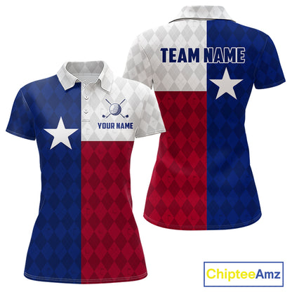 Texas Flag Golf Polo Shirt For Women Personalized Navy Argyle Golf Jersey Golf Team Apparel NYN5018
