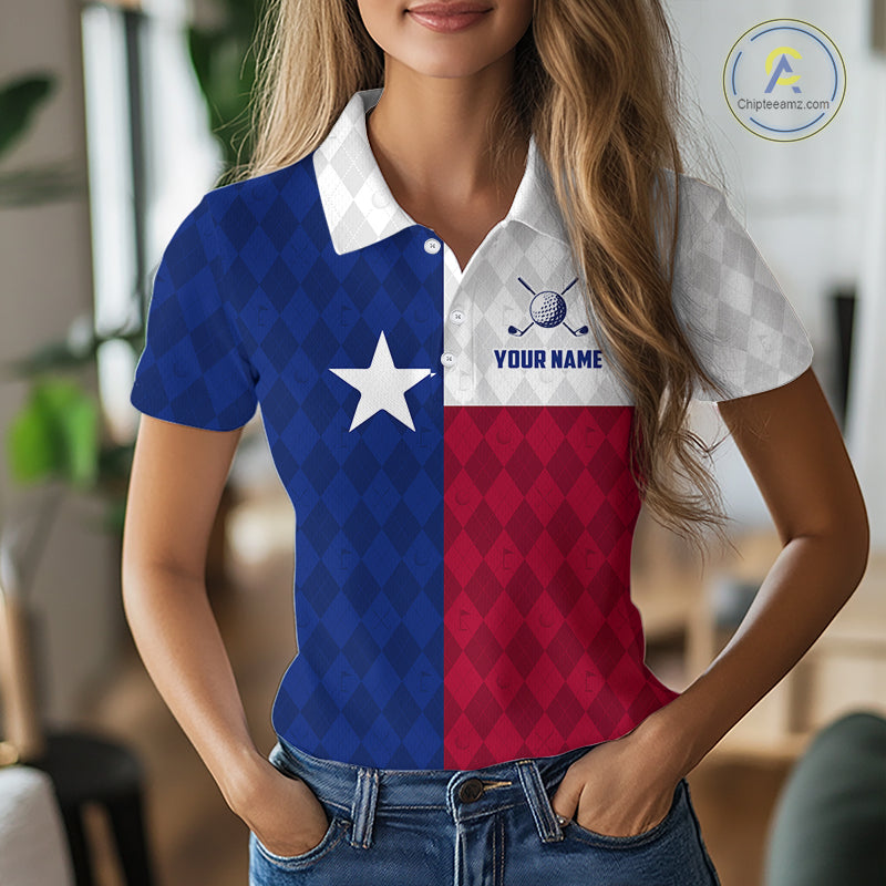 Texas Flag Golf Polo Shirt For Women Personalized Navy Argyle Golf Jersey Golf Team Apparel NYN5018