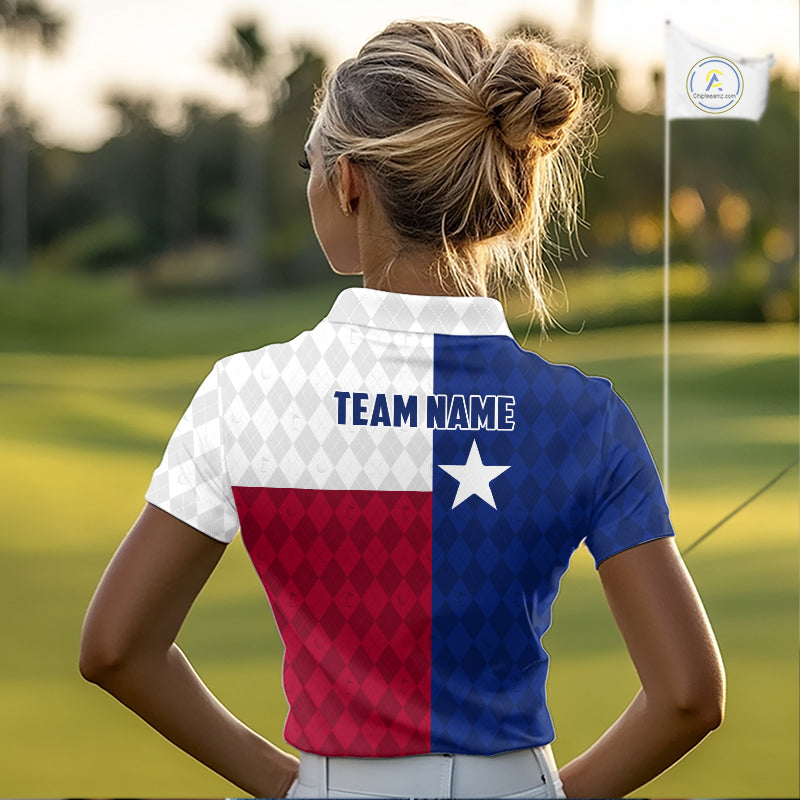 Texas Flag Golf Polo Shirt For Women Personalized Navy Argyle Golf Jersey Golf Team Apparel NYN5018