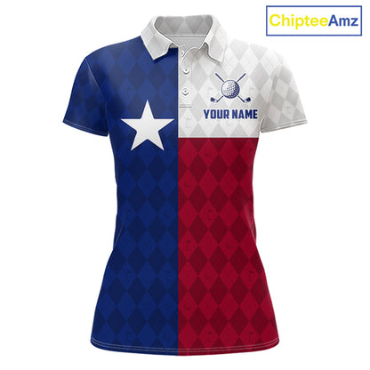 Texas Flag Golf Polo Shirt For Women Personalized Navy Argyle Golf Jersey Golf Team Apparel NYN5018