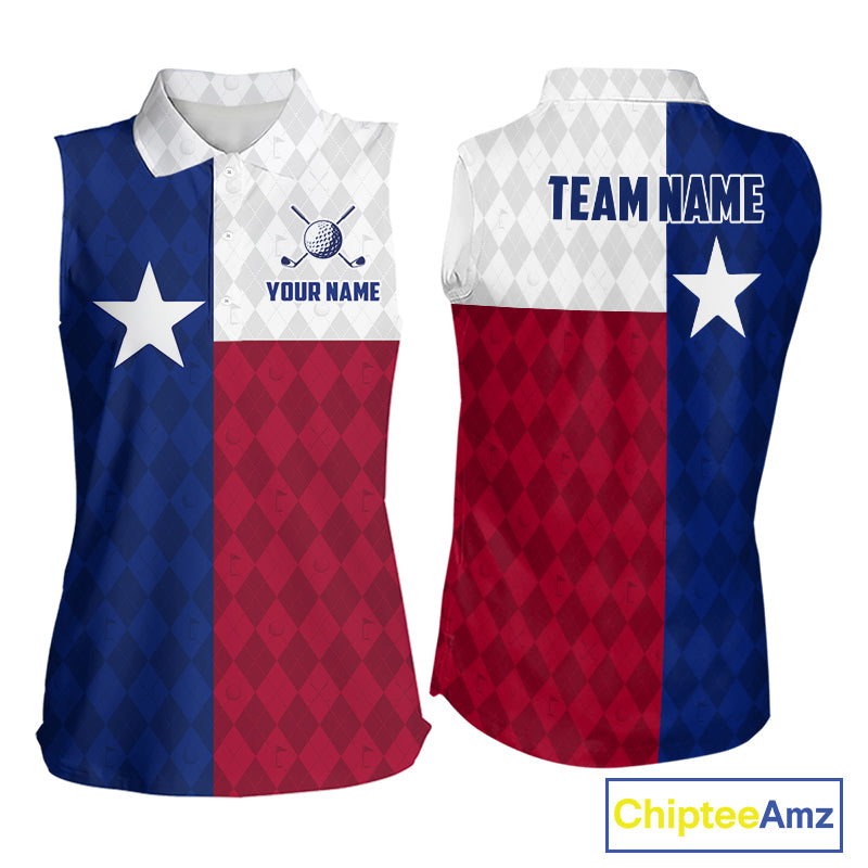 Texas Flag Golf Sleeveless Polo Shirt For Women Personalized Navy Argyle Golf Jersey Golf Apparel NYN5018