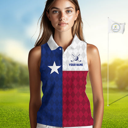 Texas Flag Golf Sleeveless Polo Shirt For Women Personalized Navy Argyle Golf Jersey Golf Apparel NYN5018