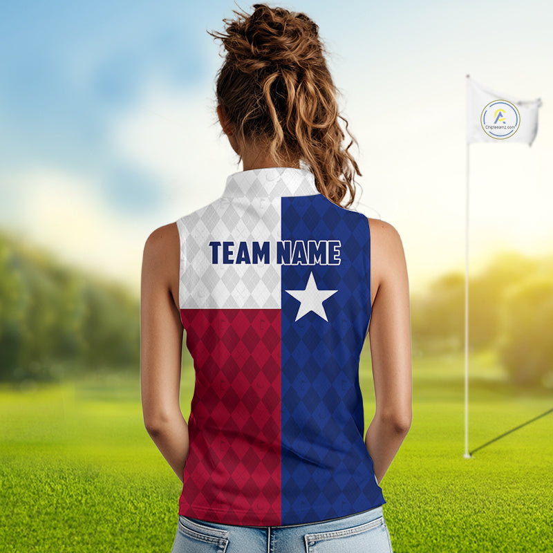 Texas Flag Golf Sleeveless Polo Shirt For Women Personalized Navy Argyle Golf Jersey Golf Apparel NYN5018