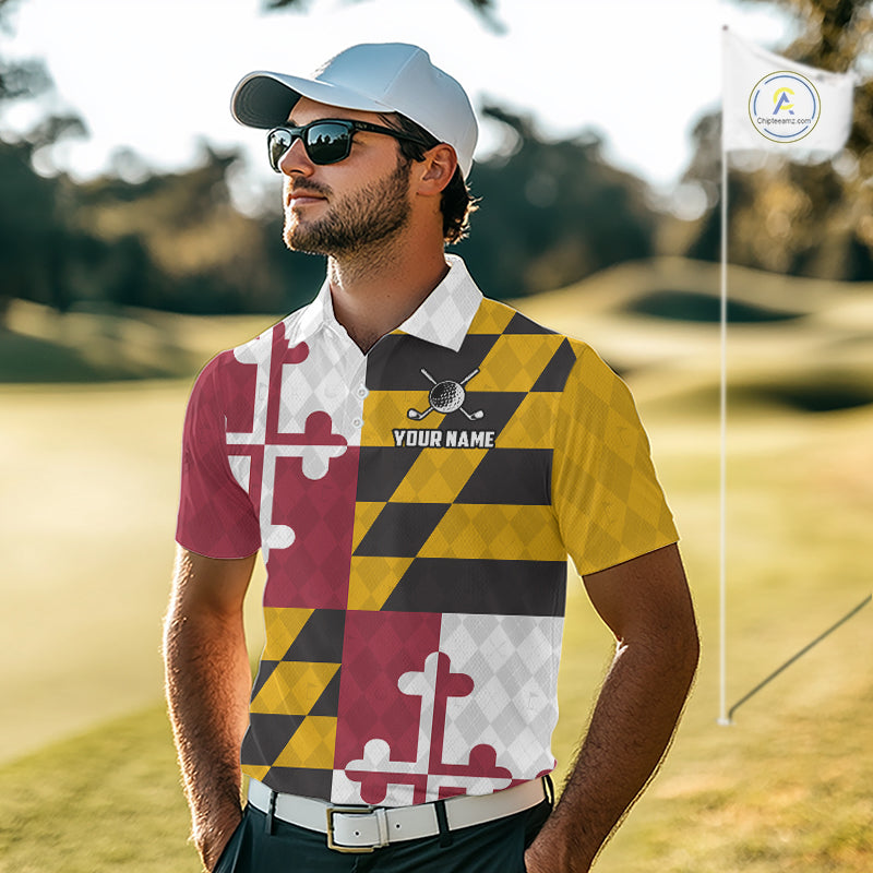 Maryland Flag Golf Polo Shirt For Men Personalized Navy Argyle Golf Jersey Golf Team Apparel NYN5019