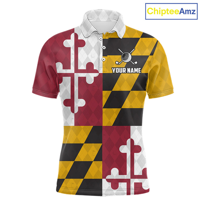 Maryland Flag Golf Polo Shirt For Men Personalized Navy Argyle Golf Jersey Golf Team Apparel NYN5019