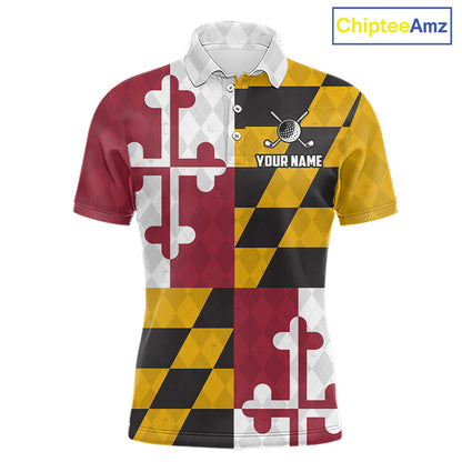 Maryland Flag Golf Polo Shirt For Men Personalized Navy Argyle Golf Jersey Golf Team Apparel NYN5019