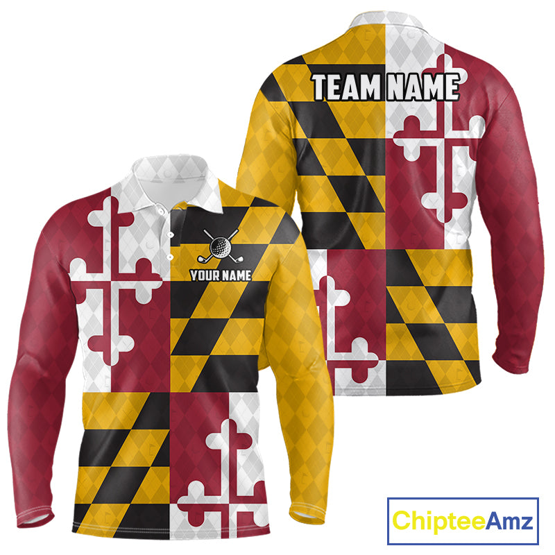 Maryland Flag Golf Polo Shirt For Men Personalized Navy Argyle Golf Jersey Golf Team Apparel NYN5019