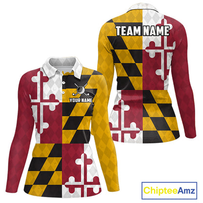 Maryland Flag Golf Polo Shirt For Women Personalized Navy Argyle Golf Jersey Golf Team Apparel NYN5019