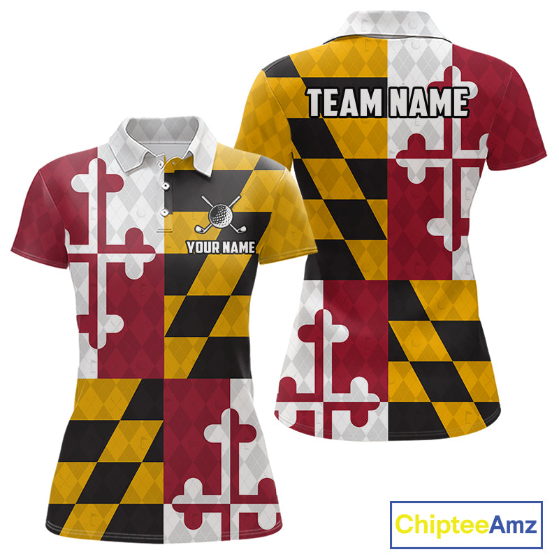Maryland Flag Golf Polo Shirt For Women Personalized Navy Argyle Golf Jersey Golf Team Apparel NYN5019