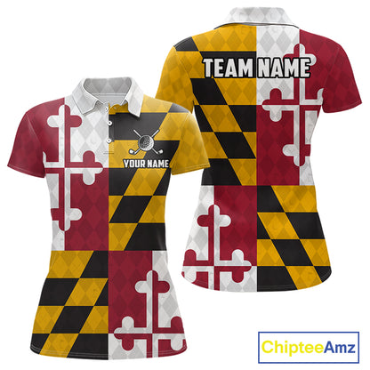 Maryland Flag Golf Polo Shirt For Women Personalized Navy Argyle Golf Jersey Golf Team Apparel NYN5019