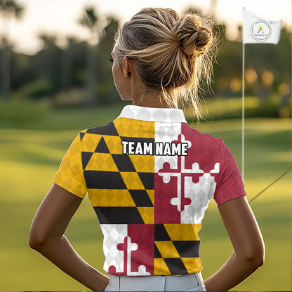 Maryland Flag Golf Polo Shirt For Women Personalized Navy Argyle Golf Jersey Golf Team Apparel NYN5019