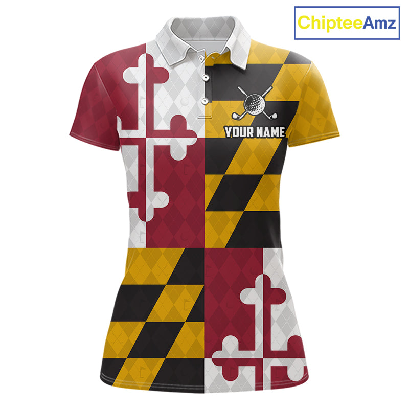 Maryland Flag Golf Polo Shirt For Women Personalized Navy Argyle Golf Jersey Golf Team Apparel NYN5019