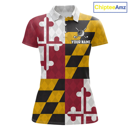 Maryland Flag Golf Polo Shirt For Women Personalized Navy Argyle Golf Jersey Golf Team Apparel NYN5019