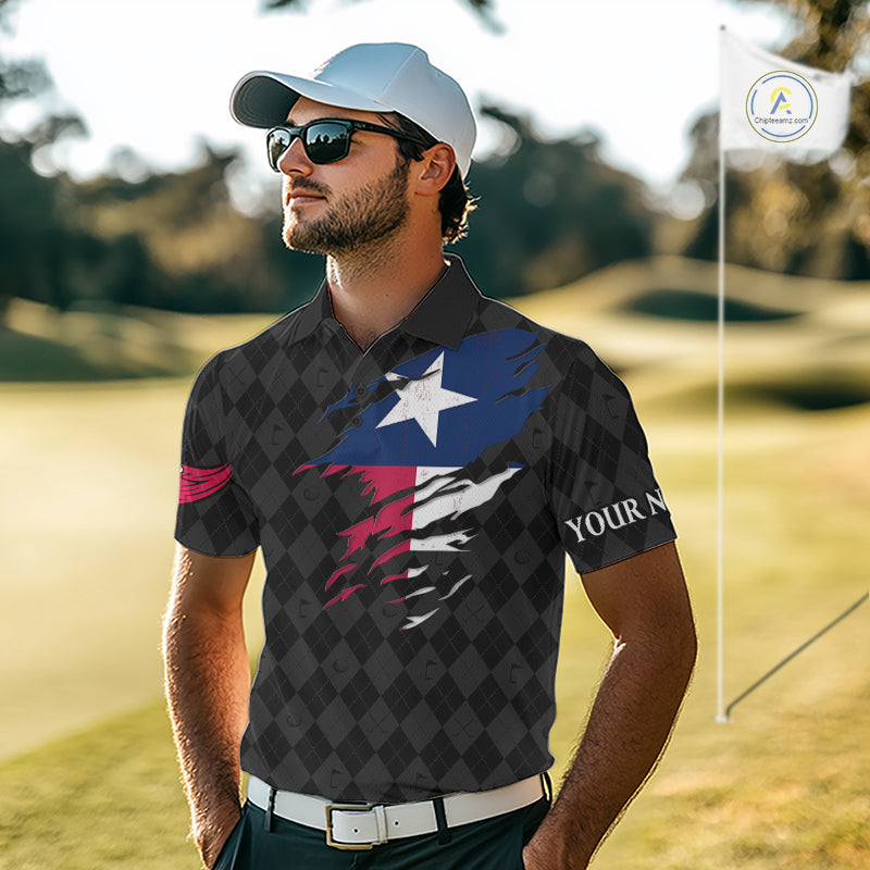 Custom Texas Golf Polo Shirt For Men Personalized State Flag Argyle Golf Shirt Golf Team Jersey NYN5027