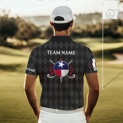 Custom Texas Golf Polo Shirt For Men Personalized State Flag Argyle Golf Shirt Golf Team Jersey NYN5027