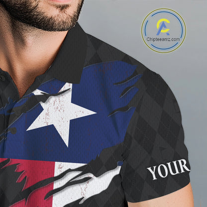 Custom Texas Golf Polo Shirt For Men Personalized State Flag Argyle Golf Shirt Golf Team Jersey NYN5027