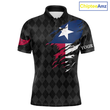 Custom Texas Golf Polo Shirt For Men Personalized State Flag Argyle Golf Shirt Golf Team Jersey NYN5027