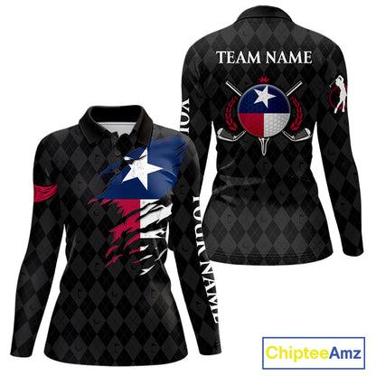 Custom Texas Golf Polo Shirt For Women Personalized State Flag Argyle Golf Shirt Golf Team Jersey NYN5027