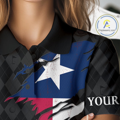 Custom Texas Golf Polo Shirt For Women Personalized State Flag Argyle Golf Shirt Golf Team Jersey NYN5027