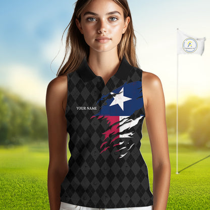 Texas Golf Sleeveless Polo Shirt For Women Personalized State Flag Argyle Golf Shirt Golf Team Jersey NYN5027