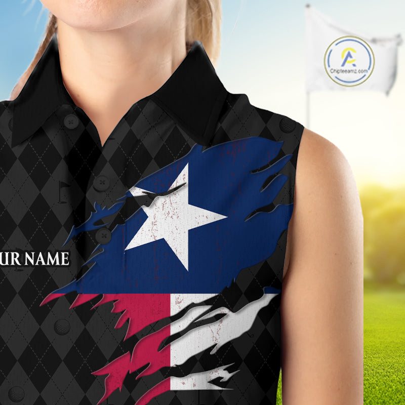 Texas Golf Sleeveless Polo Shirt For Women Personalized State Flag Argyle Golf Shirt Golf Team Jersey NYN5027