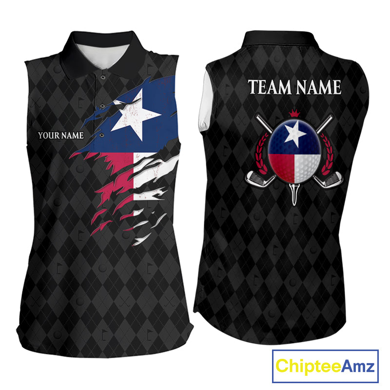Texas Golf Sleeveless Polo Shirt For Women Personalized State Flag Argyle Golf Shirt Golf Team Jersey NYN5027