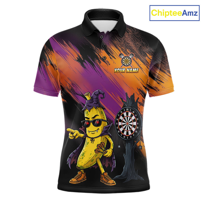 Personalized Halloween Banana Dart Shirt Funny Spooky Halloween Darts Polo 1/4-Zip Shirt For Men NYN4259