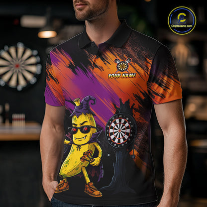 Personalized Halloween Banana Dart Shirt Funny Spooky Halloween Darts Polo 1/4-Zip Shirt For Men NYN4259