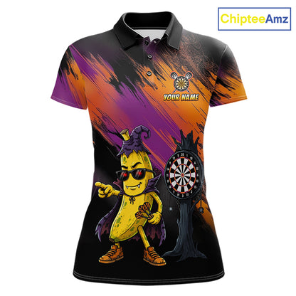 Personalized Halloween Banana Dart Shirt Funny Spooky Halloween Darts Polo 1/4-Zip Shirt For Women NYN4259
