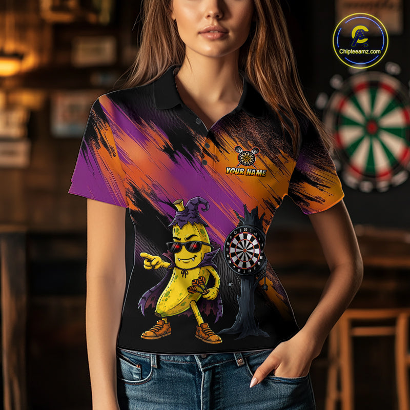 Personalized Halloween Banana Dart Shirt Funny Spooky Halloween Darts Polo 1/4-Zip Shirt For Women NYN4259