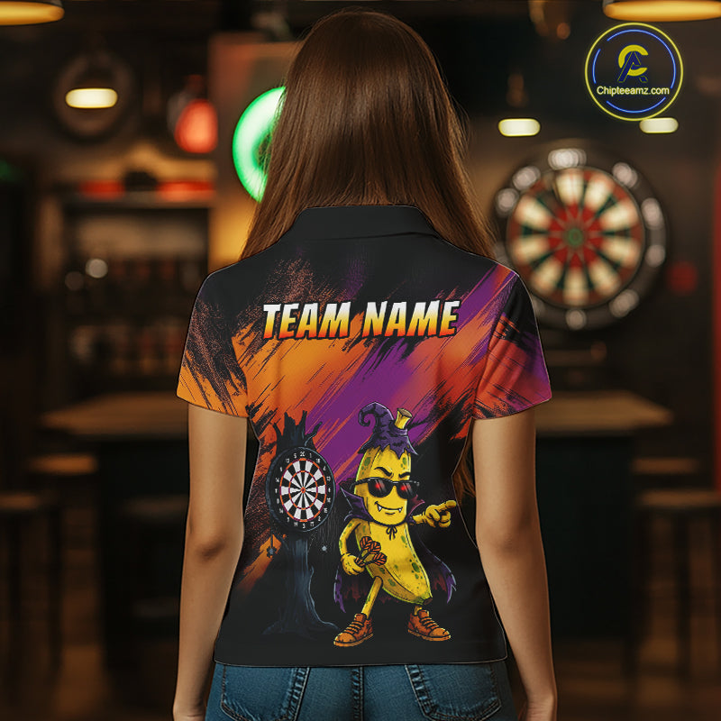 Personalized Halloween Banana Dart Shirt Funny Spooky Halloween Darts Polo 1/4-Zip Shirt For Women NYN4259